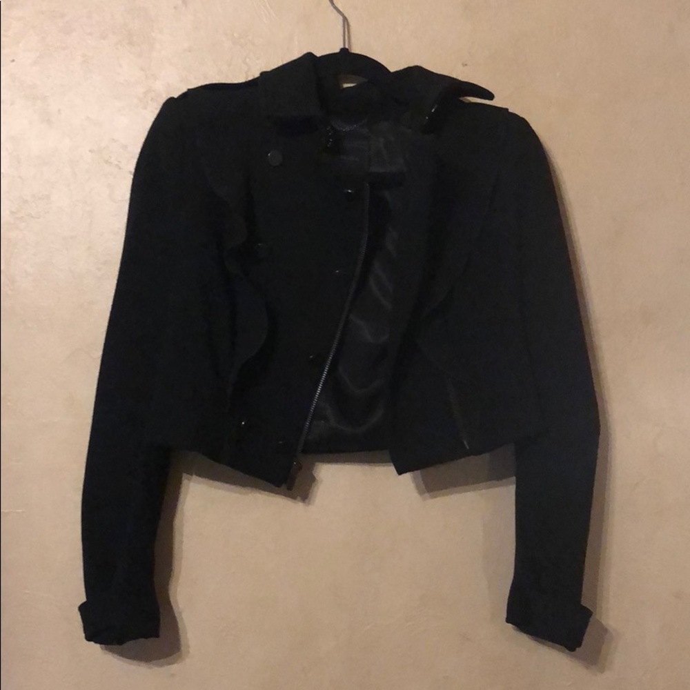 BCBG BLACK FAY RUFFLE MILITARY JACKET